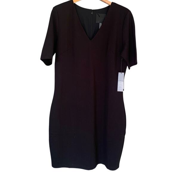 WHBM Dress NWT Women's Size 16 Black Aura Sculpt Lined Sheath Short Sleeve - Picture 2 of 9